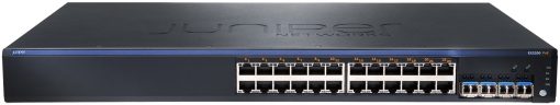 Juniper EX2200, 24-Port 10/100/1000 BaseT with 4 SFP Uplink Ports (Optics not Included) and Internal DC Power Supply