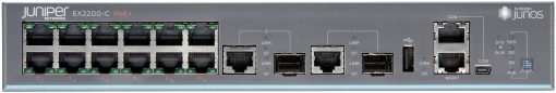 Juniper EX2200, Compact, Fanless, 12-Port 10/100/1000 BaseT with 2 Dual-Purpose (10/100/1000 BaseT or SFP) Uplink Ports