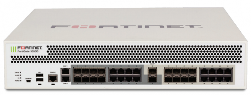 FortiGate 1000D w/ 2 x 10GE SFP+ slots, 16 x GE SFP Slots, 16 x GE RJ45 ports, 2 x GE RJ45 Management ports, SPU NP6 and CP8 hardware accelerated, 1 x 256GB SSD onboard storage, dual AC power supplies