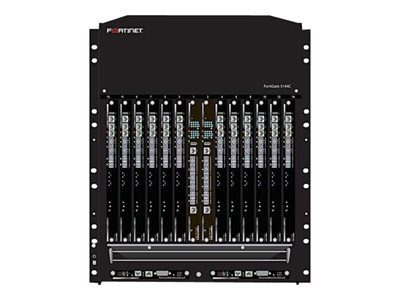 FortiGate 5144C 14U 14-slot 5144C chassis, 4x FG-5001D security blades, 1x FCTRL-5913C neworking blade, 4 PEMs, 4 Fan units, 2 Shelf FRU Data Modules, 1 Shelf Manager, Front and RTM air baffles, and 4 pairs DC Cables for connecting to FG-5053B Power Shelves