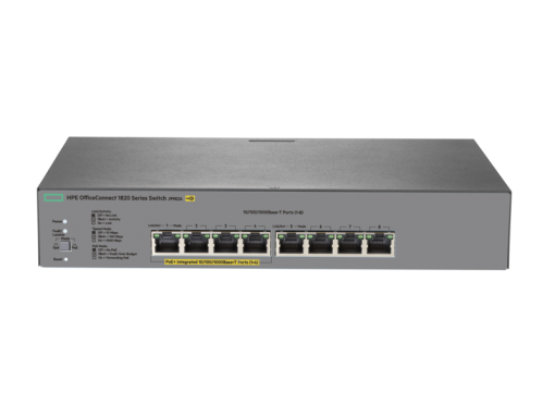 HPE 1820 8G PoE+ (65W) Switch, 4 x GIG PoE+ & 4 x GIG Ports, Layer 2, Web-Managed, Limited Lifetime Warranty