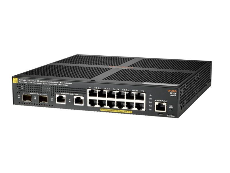 Aruba 2930F 12G PoE+ 2G/2SFP+ Switch, 14 x GIG (12 PoE+) 2 x SFP+ Ports, Lite Layer 3, Limited Lifetime Warranty