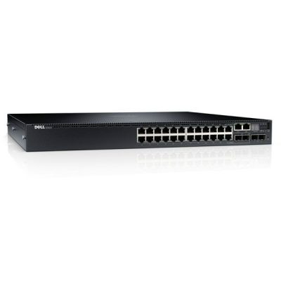 Dell EMC N3024ET-ON Switch, 24 x 1GBT, 2 x SFP+ 10GbE, 2 x GbE SFP Combo Ports, Layer 3, Stacking IO to PSU Airflow, 1 x  AC PSU