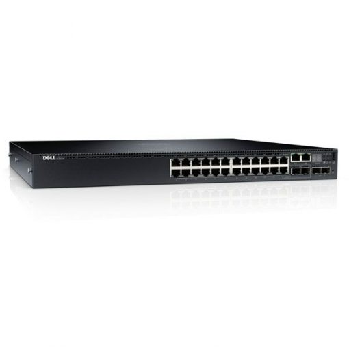 Dell EMC N3024ET-ON Switch, 24 x 1GBT, 2 x SFP+ 10GbE, 2 x GbE SFP Combo Ports, Layer 3, Stacking IO to PSU Airflow, 1 x  AC PSU