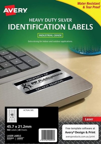 AVERY 959201 DURABLE METALLIC HEAVY DUTY LABELS - L6009 - 960/PACK - 45.7 X 21.2 MM |48UP