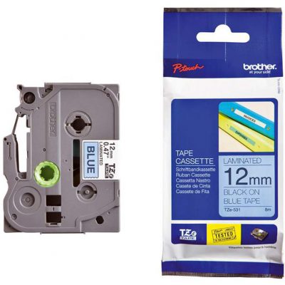 BROTHER Black on Blue Label Printer Tape, 12 mm Width, 8 m Length