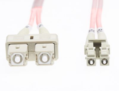 10M LC-SC OM1 MULTIMODE FIBRE OPTIC DUPLEX PATCH LEAD : 3MM OVERSLEEVING - PINK