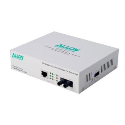 Alloy 10/100Base-TX to 100Base-FX Multimode Fibre (ST) Converter, provides PoE power (RJ-45). 2km
