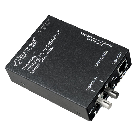 Black Box AutoCross Ethernet (10-Mbps) Media Converter - 10-Mbps Copper to 10-Mbps Multimode Fiber, 850nm, 2km, ST LE2122A-R4