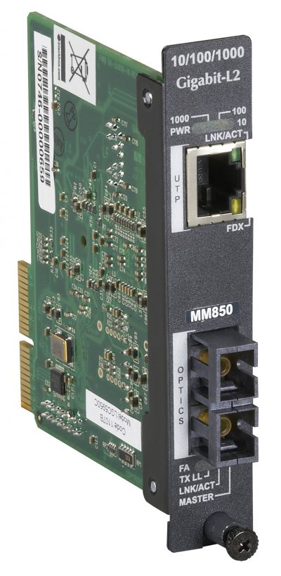 Black Box HDMCS II Gigabit Ethernet (1000-Mbps) Managed Media Converter - 10/100/1000-Mbps Copper to 1000-Mbps Multimode Fiber, 850nm, 0.3km, SC LGC5950C-R2