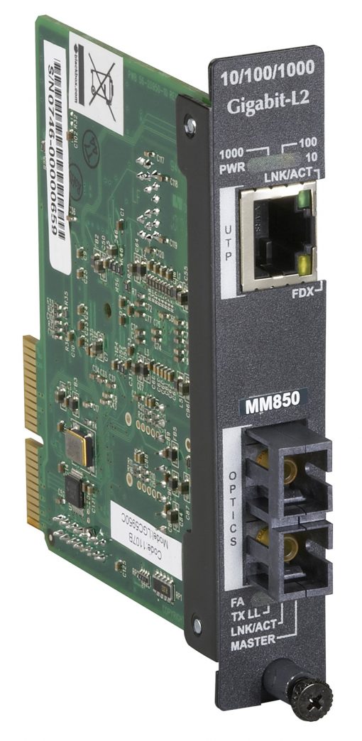 Black Box HDMCS II Gigabit Ethernet (1000-Mbps) Managed Media Converter - 10/100/1000-Mbps Copper to 1000-Mbps Multimode Fiber, 850nm, 0.3km, SC LGC5950C-R2