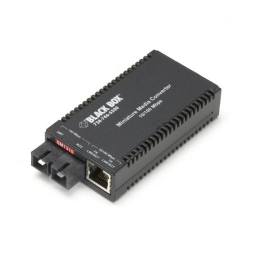 Black Box MultiPower Miniature Fast Ethernet (100-Mbps) Media Converter - 10/100-Mbps Copper to 100-Mbps Singlemode Fiber, 1310nm, 40km LHC015A-R3