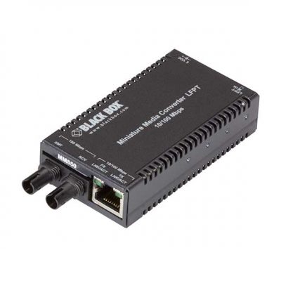 Black Box MultiPower Miniature Fast Ethernet (100-Mbps) Media Converter - 10/100-Mbps Copper to 100-Mbps Multimode Fiber, 850nm, 0.3km LHC040A-R3
