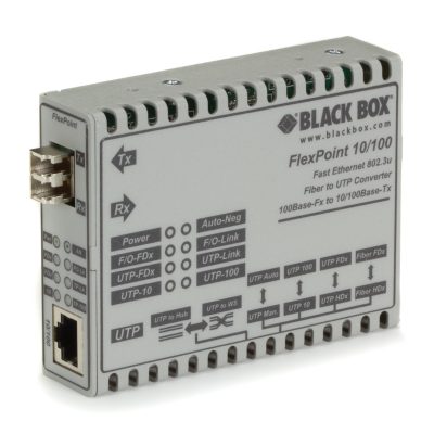 Black Box FlexPoint Fast Ethernet (100-Mbps) Media Converter - 10/100-Mbps Copper to 100-Mbps Multimode Fiber, 1300nm, 2km LMC100A-LC-R2
