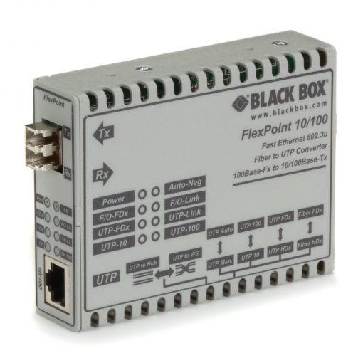 Black Box FlexPoint Fast Ethernet (100-Mbps) Media Converter - 10/100-Mbps Copper to 100-Mbps Multimode Fiber, 1300nm, 2km LMC100A-LC-R2