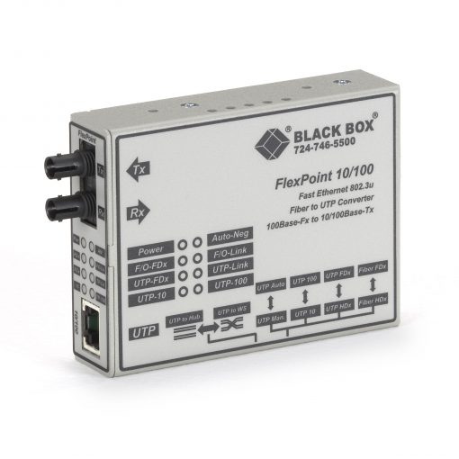 Black Box FlexPoint Fast Ethernet (100-Mbps) Media Converter - 10/100-Mbps Copper to 100-Mbps Singlemode Fiber, 1310nm, 28km LMC100A-SM-R3