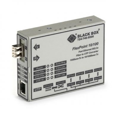 Black Box FlexPoint Fast Ethernet (100-Mbps) Media Converter - 10/100-Mbps Copper to 100-Mbps Singlemode Fiber, 1310nm, 28km LMC100A-SMLC-R2