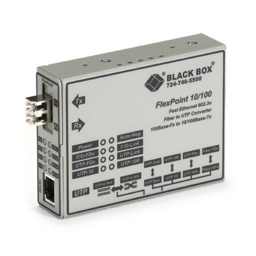 Black Box FlexPoint Fast Ethernet (100-Mbps) Media Converter - 10/100-Mbps Copper to 100-Mbps Singlemode Fiber, 1310nm, 28km LMC100A-SMLC-R2