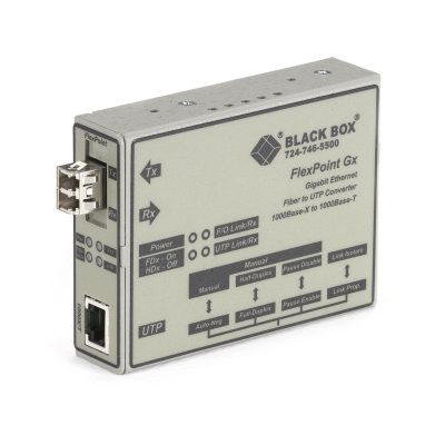 Black Box FlexPoint Gigabit Ethernet (1000-Mbps) Media Converter - 1000-Mbps Copper to 1000-Mbps Multimode Fiber, 850nm, 0.3km LMC1012A