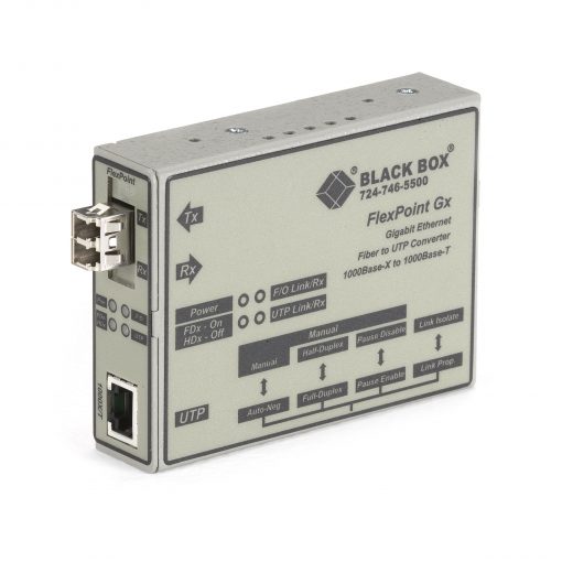Black Box FlexPoint Gigabit Ethernet (1000-Mbps) Media Converter - 1000-Mbps Copper to 1000-Mbps Multimode Fiber, 850nm, 0.3km LMC1012A