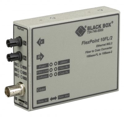 Black Box FlexPoint Ethernet (10-Mbps) Media Converter - 10-Mbps ThinNet to 10-Mbps Singlemode Fiber, 1310nm, 30km, ST LMC211A-SM