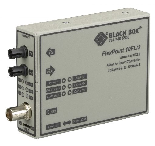 Black Box FlexPoint Ethernet (10-Mbps) Media Converter - 10-Mbps ThinNet to 10-Mbps Singlemode Fiber, 1310nm, 30km, ST LMC211A-SM