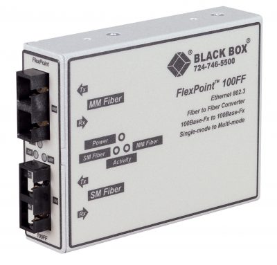 Black Box FlexPoint Fast Ethernet (100-Mbps) Mode Converter - 100-Mbps Multimode Fiber to 100-Mbps Singlemode Fiber, 1300nm, 5km to 28km LMC250A-ST