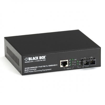 Black Box LPS500 Series Gigabit Ethernet (1000-Mbps) PoE Media Converter - 10/100/1000-Mbps Copper to 1000-Mbps Singlemode Fiber, 1310nm, 10km LPS500A-SM-10K-SC