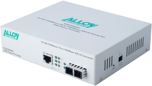 ALLOY POE3000SC.50 10/100/1000Base-T PoE+ RJ-45 to 1000Base-LX SingleMode (SC) Converter. Wavelength: 1310nm. Max. range 30Km