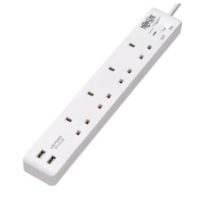 PS4B18USBW 4-Outlet Power Strip with USB-A Charging - BS1363A Outlets