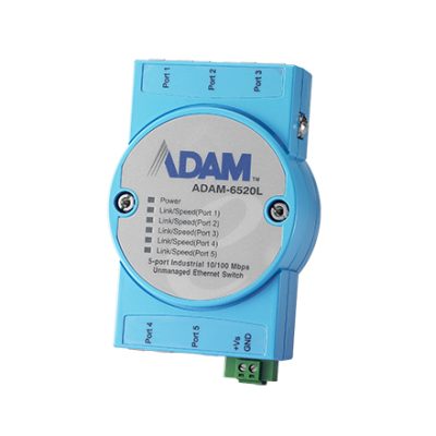 Advantech ADAM-6520L 5FE Unmanaged Ethernet Switch, Flexible mounting, 0~60℃