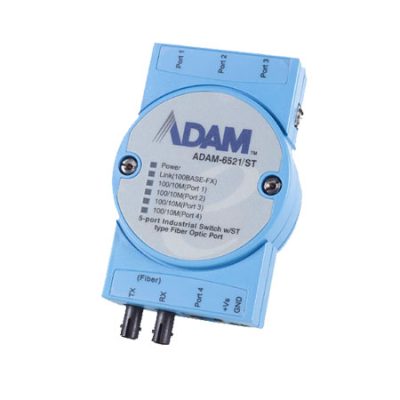 Advantech ADAM-6521/ST 4FE+1FE ST Multi-mode Unmanaged Ethernet Switch, Flexible mounting
