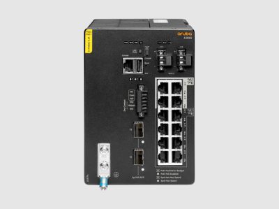 Aruba 4100i 12-port 1GbE (8-port Class 4 POE and 4-port Class 6 POE) 2-port SFP+ DIN Mount Switch
