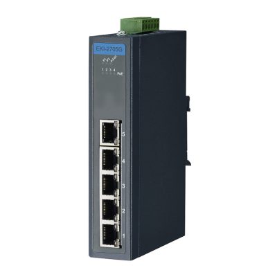 Advantech EKI-2705G-1GPI 4GE PoE+1GE, Unmanaged Ethernet Switch, IEEE802.3af/at, 24~48VDC, -40~75℃