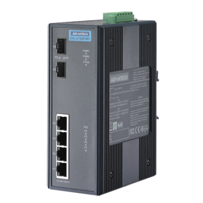 Advantech EKI-2726FHPI 4GE PoE and 2G SFP Unmanaged Ethernet Switch, IEEE802.3af/at, 44~57VDC, -40~75℃