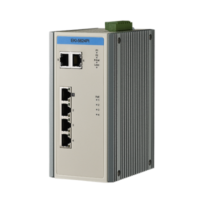 Advantech EKI-5624PI 4FE PoE and 2G Unmanaged Ethernet Switch, IEEE802.3af/at, E-Mark, 12V~24VDC, -40~75℃