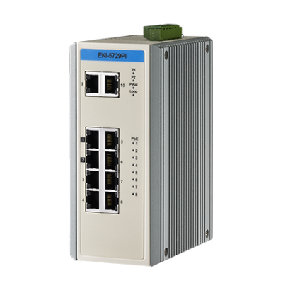 Advantech EKI-5729PI 8GE PoE and 2G Unmanaged Ethernet Switch, IEEE802.3af/at, E-Mark, 12V~24VDC, -40~75℃