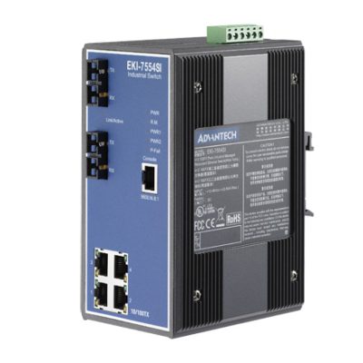 Advantech EKI-7554SI 4FE+2FE SC Single-mode Managed Ethernet Switch, -40~75℃