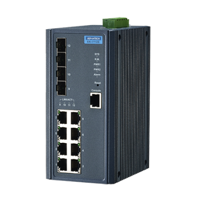 Advantech EKI-7712E-4FI 8FE+4G SFP Managed Ethernet Switch, -40~75℃