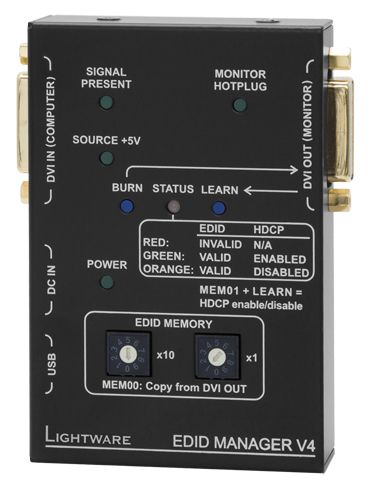 Lightware EDID Manager V4 HDCP Compatible HDMI/DVI EDID Emulator and Cable Extender with USB Control (Discontinued)