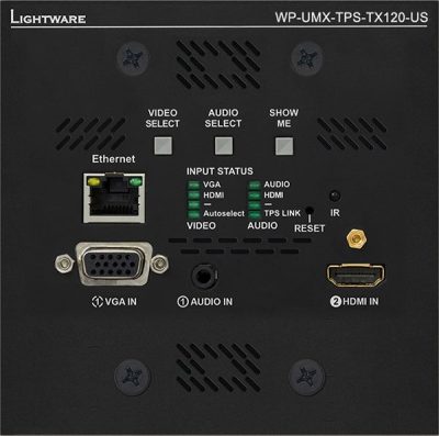 Lightware WP-UMX-TPS-TX120-US Black UMX Series TPS (HDBaseTTM) Wallplate for VGA and HDMI