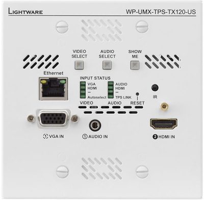 Lightware WP-UMX-TPS-TX120-US White UMX Series TPS (HDBaseTTM) Wallplate for VGA and HDMI