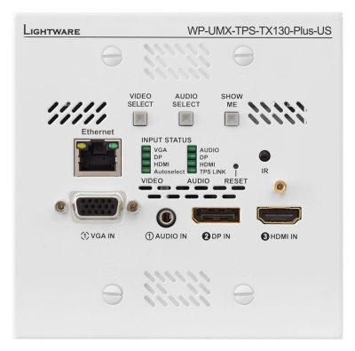 Lightware WP-UMX-TPS-TX130-Plus-US White UMX Series TPS (HDBaseTTM) Wallplate for VGA and HDMI