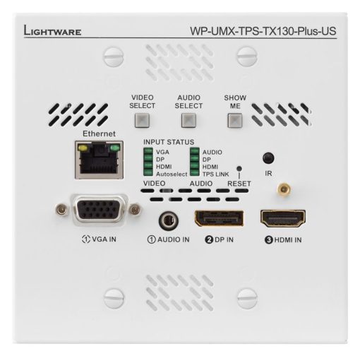 Lightware WP-UMX-TPS-TX130-Plus-US White UMX Series TPS (HDBaseTTM) Wallplate for VGA and HDMI