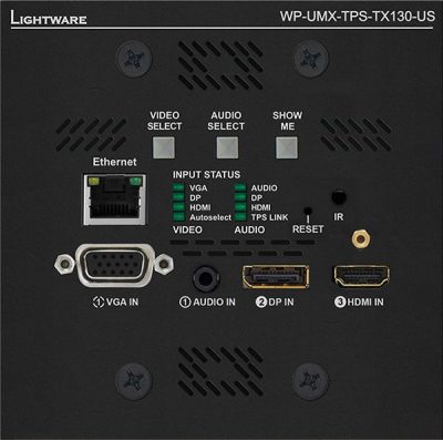 Lightware WP-UMX-TPS-TX130-US Black UMX Series TPS (HDBaseTTM) Wallplate for VGA and HDMI