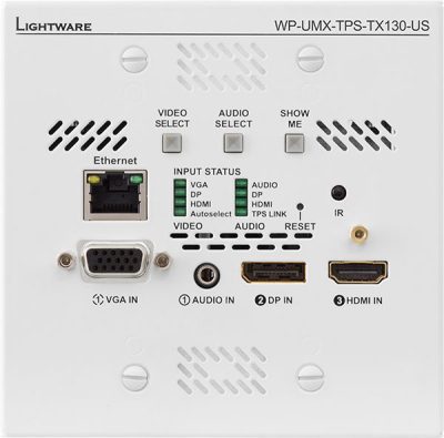 Lightware WP-UMX-TPS-TX130-US White UMX Series TPS (HDBaseTTM) Wallplate for VGA and HDMI